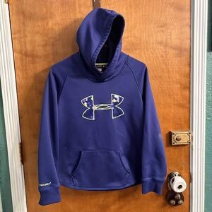 Under Armour Cold Gear Purple Hoodie Green Accents Sweatshirt Youth XL Kids